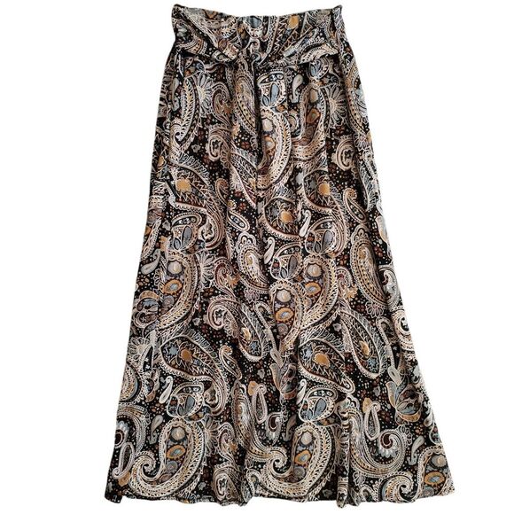 Notations Skirt Medium Long Black Floral‎ Print Elastic Waist Stretch Office - Picture 1 of 7